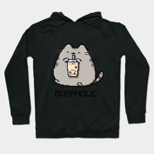 Bobaholic Pixel Chubby Cat Loves Boba Tea! Hoodie